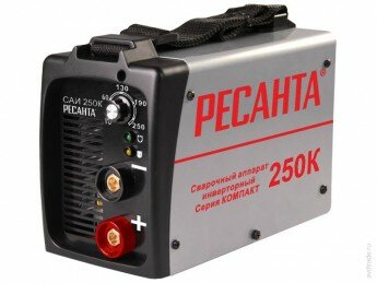 Инверторный сварочный аппарат Ресанта САИ-250К (компакт) Напряжение 220 В. Диапазон сварочного тока 10/250 A. Диаметр электрода 6,0 мм. Вес 4,6 кг